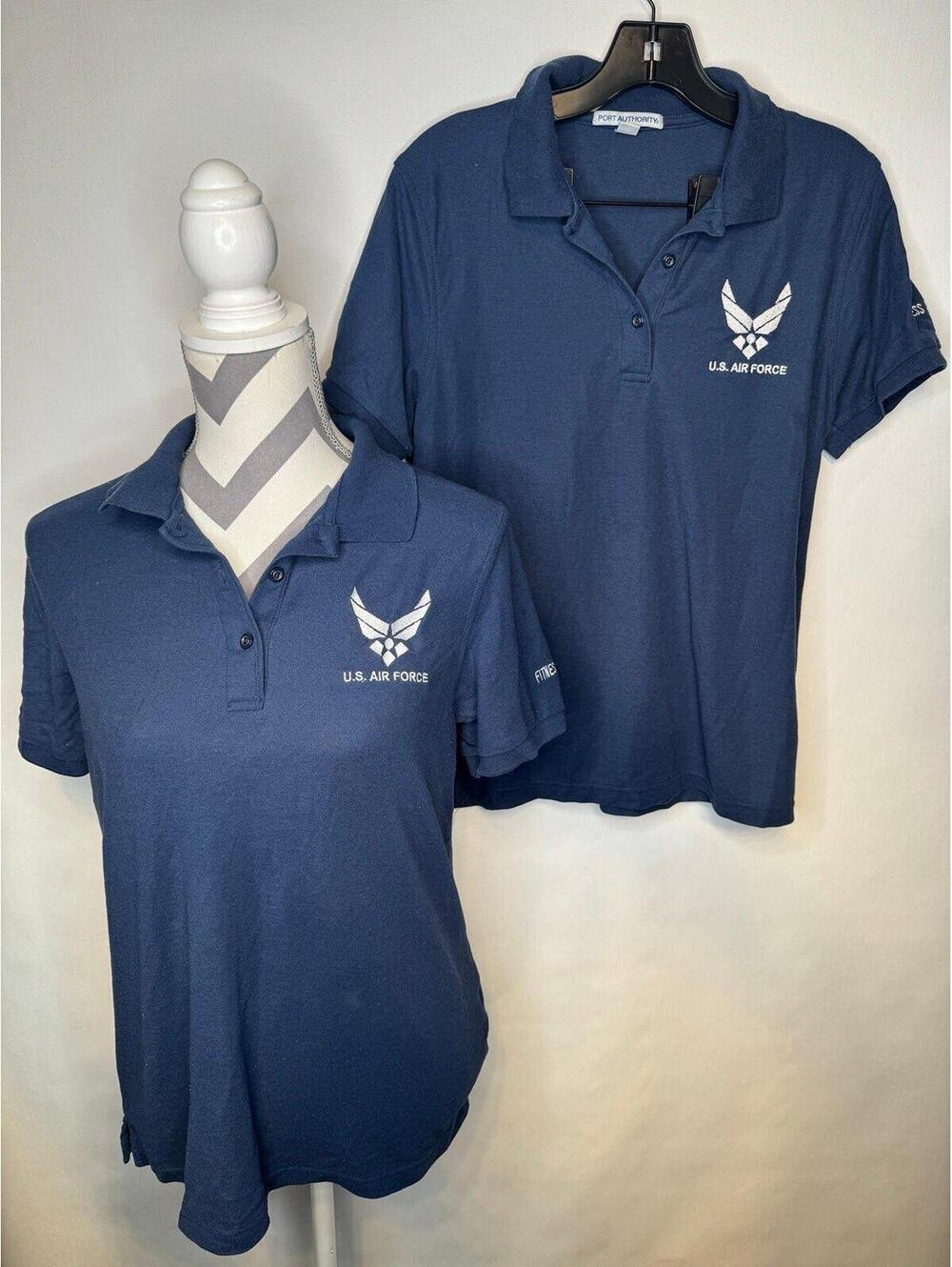 U.S. Air Force Polo Shirt Blue short Sleeve Fitness Center Staff Logo